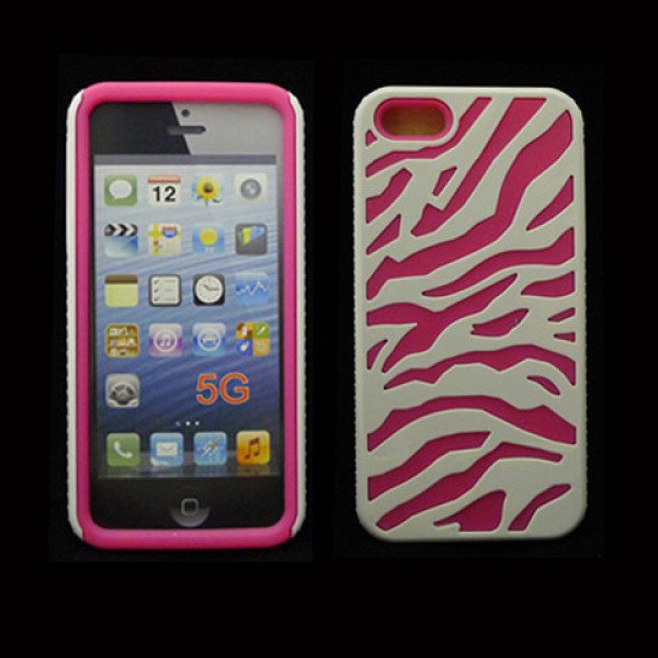 Wholesale iPhone 5 5S Zebra Hybrid Case (White-Pink)